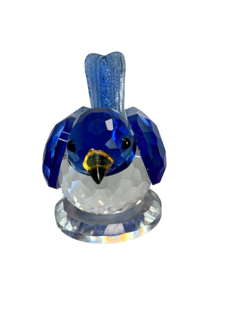 Vintage Blue Crystal Bird Figurine Faceted Glass Gold Tone Beak Unmarked 3.25" - Picture 3 of 7